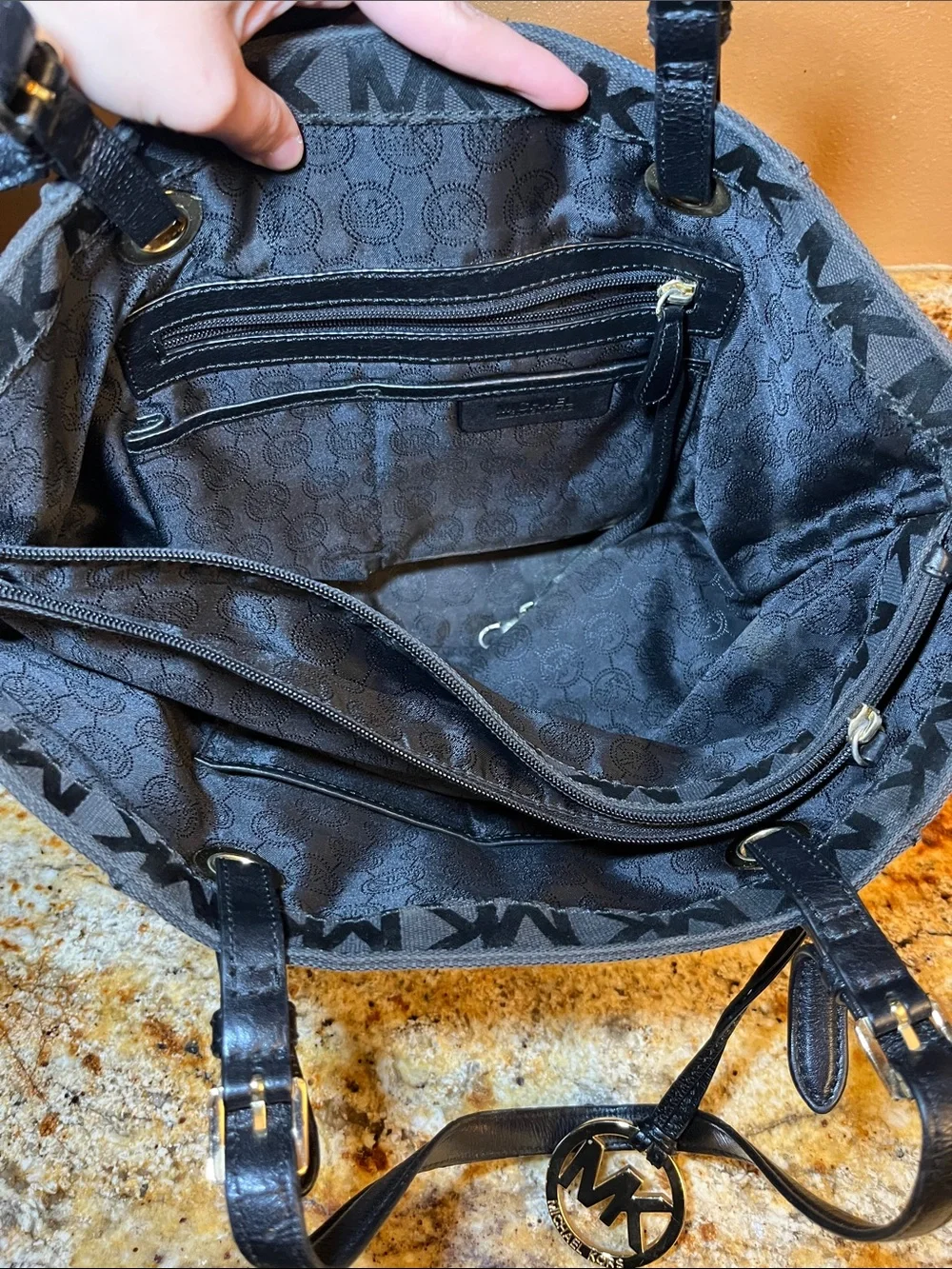Michael Kors Black MK Signature Tote with Gold Charm